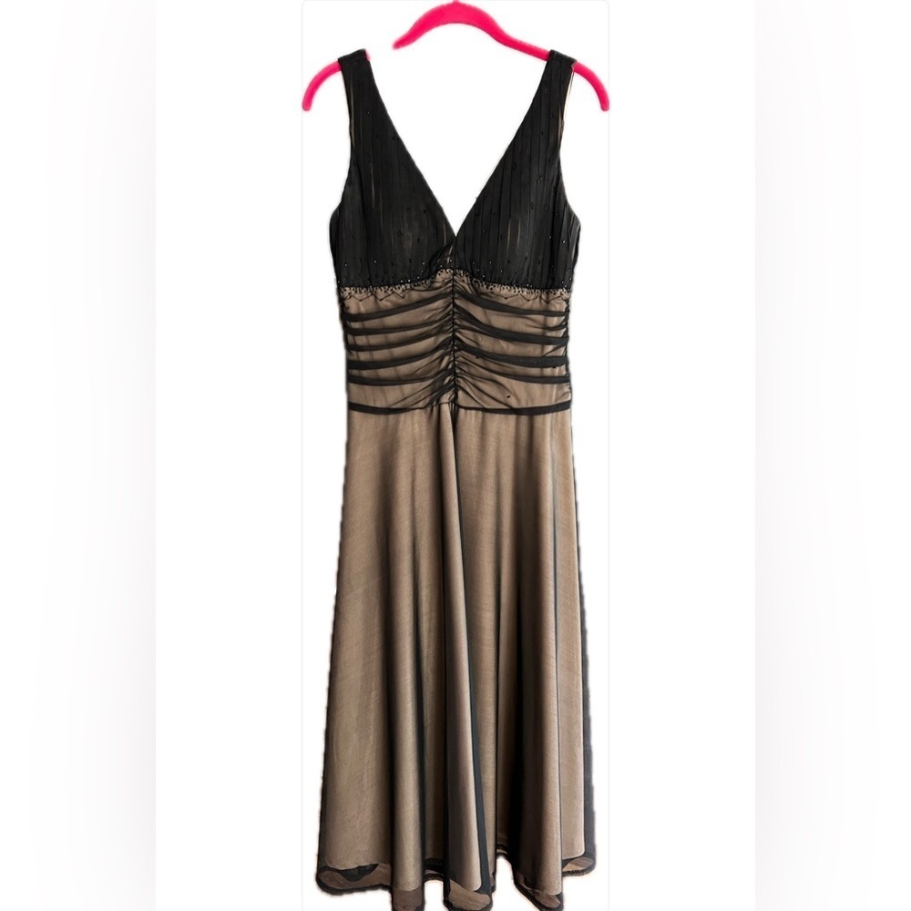 JS Boutique Black V Neck MIDI Black / Nude Sheer Cocktail Dress - Picture 10 of 10
